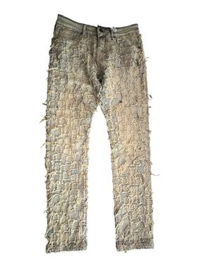 Focus Men's Distressed Beige Patterned Jeans Size 30X32 NWT